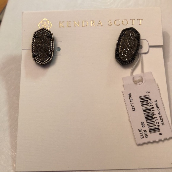 Kendra Scott Ellie Gunmetal Tone Stud Earrings With Platinum Drusy NWT - Picture 13 of 16